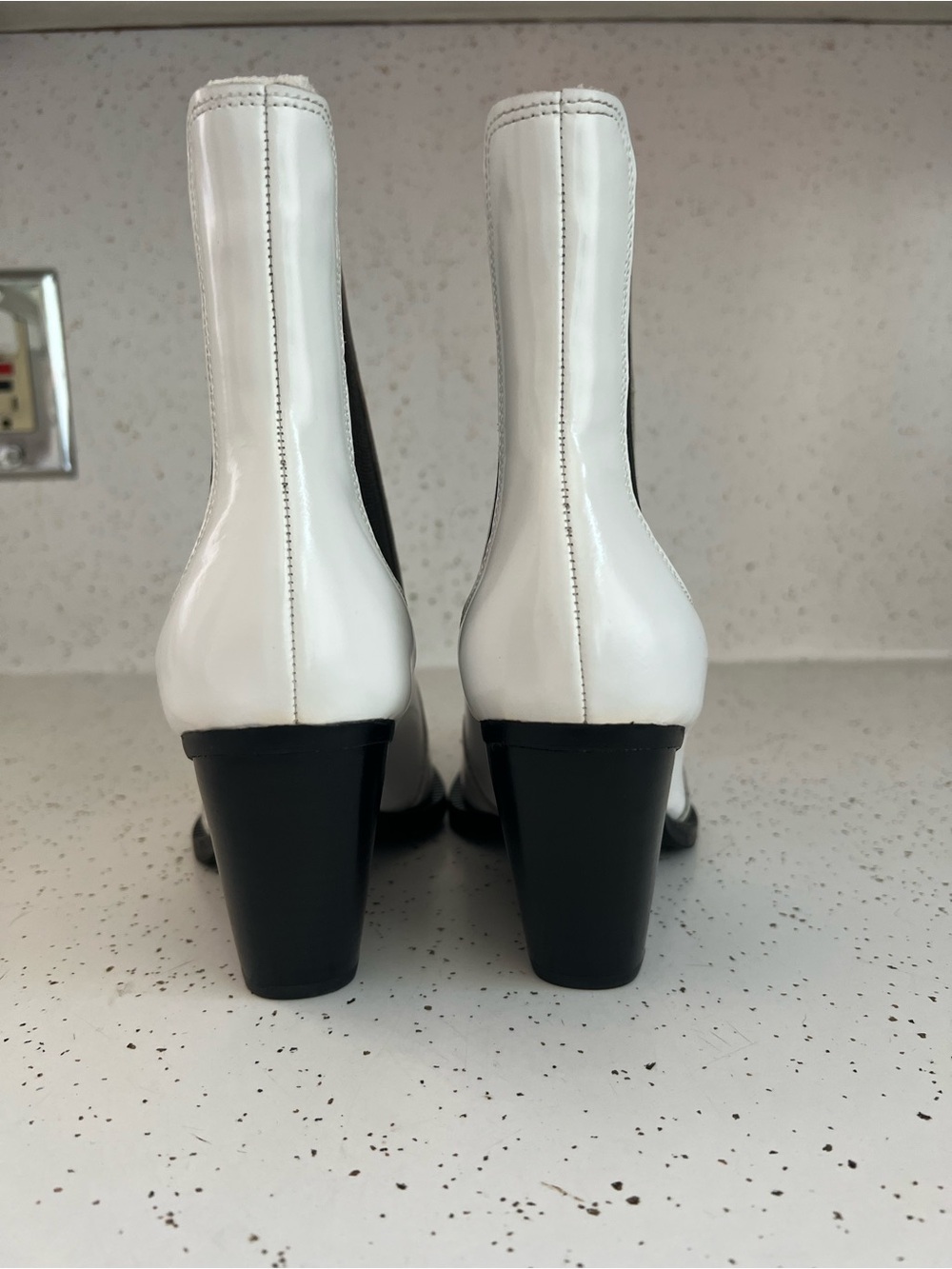 Jeffrey Campbell Welton White Chelsea Booties w/ Black Gores and Silver ToeCaps - Picture 5 of 12